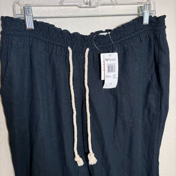 Roxy Pants Women's XL Black Linen Blend Drawstring Summer Beach Solid NWT - Picture 3 of 10
